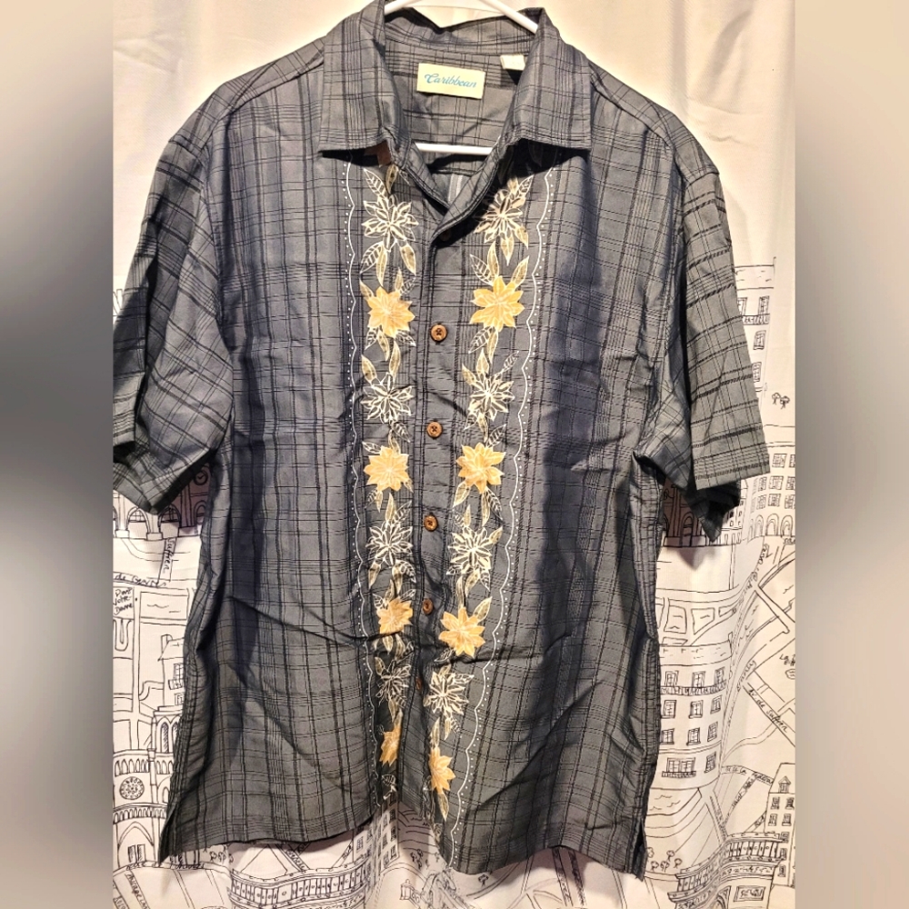 Vintage Caribbean Men's Short Sleeve Hawaiin Shirt Size Large EUC